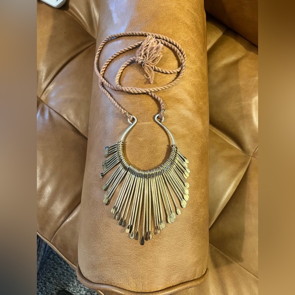 Jewelry - Artisan Boho Collar Necklace Brass Fringe Crescent Anthropologie Style